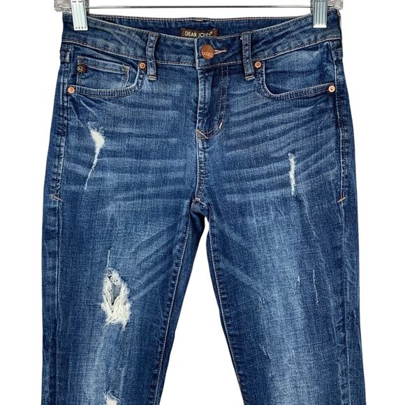 Dear John Playback Cuffed Cropped Straight Leg Jeans Distressed Blue Women's 25 - Picture 2 of 9